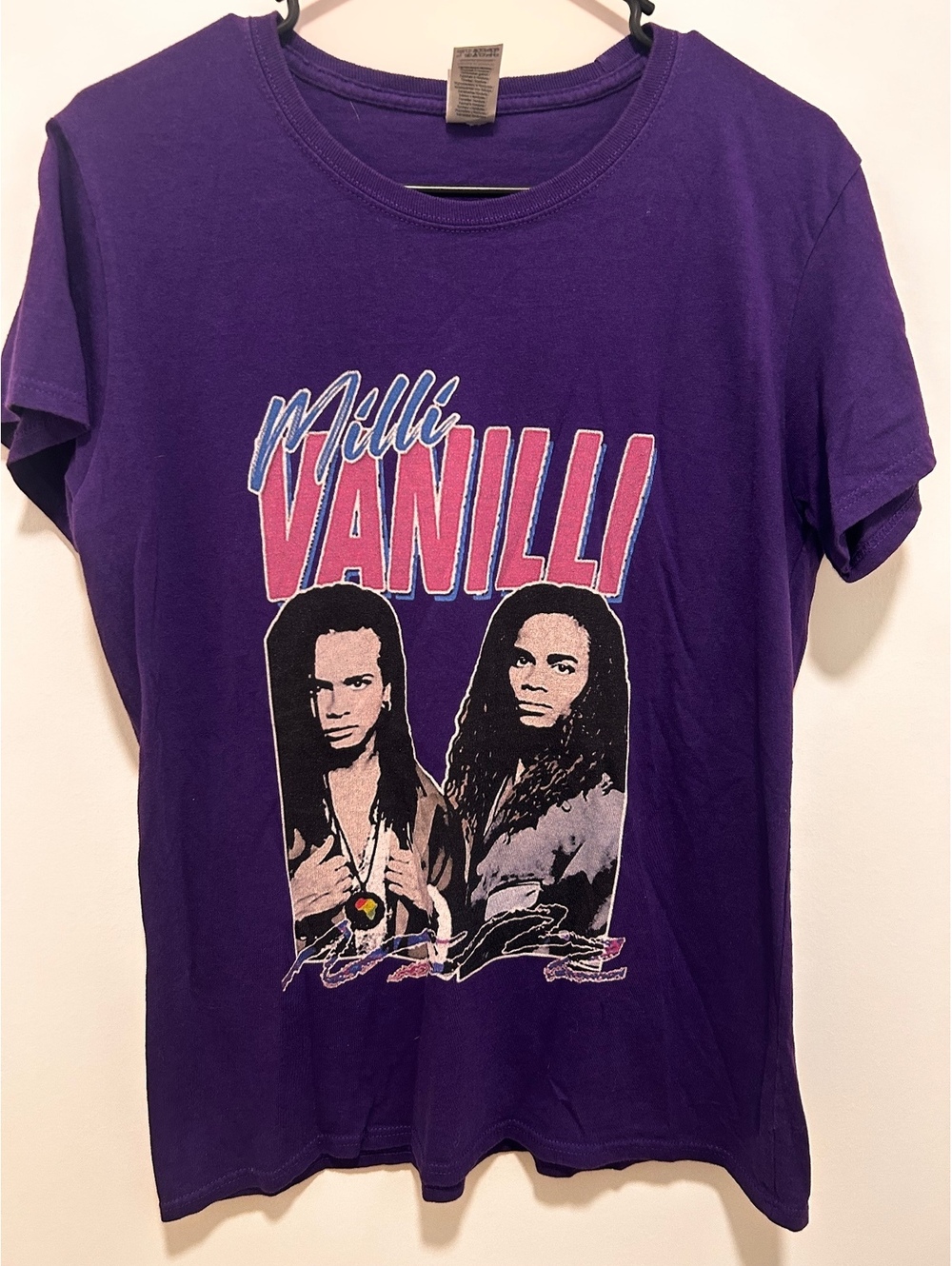 Gildan Heavy Cotton Purple Milli Vanilli Graphic T-Shirt Ladies Large
